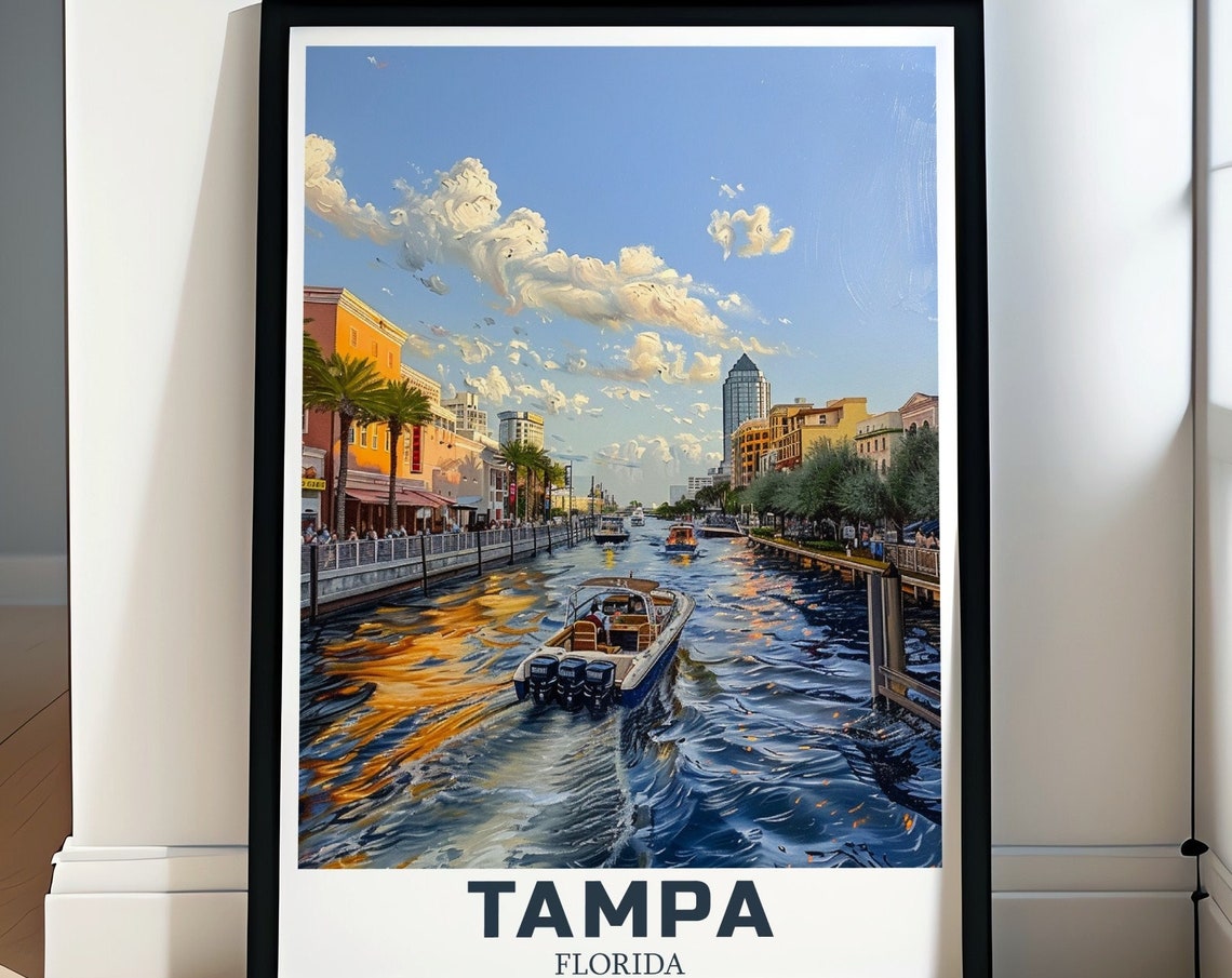 Tampa Travel Poster Tampa Riverwalk Decor Tampa Artwork Tampa Wall Art Tampa Riverwalk Art Print Tampa Prints And Posters