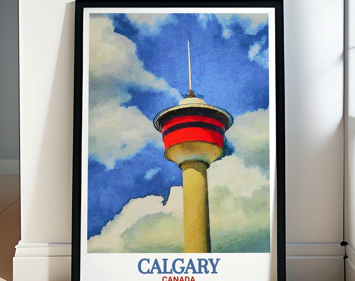 Calgary Tower Red Deck Watercolor Canada Landmark Art Poster