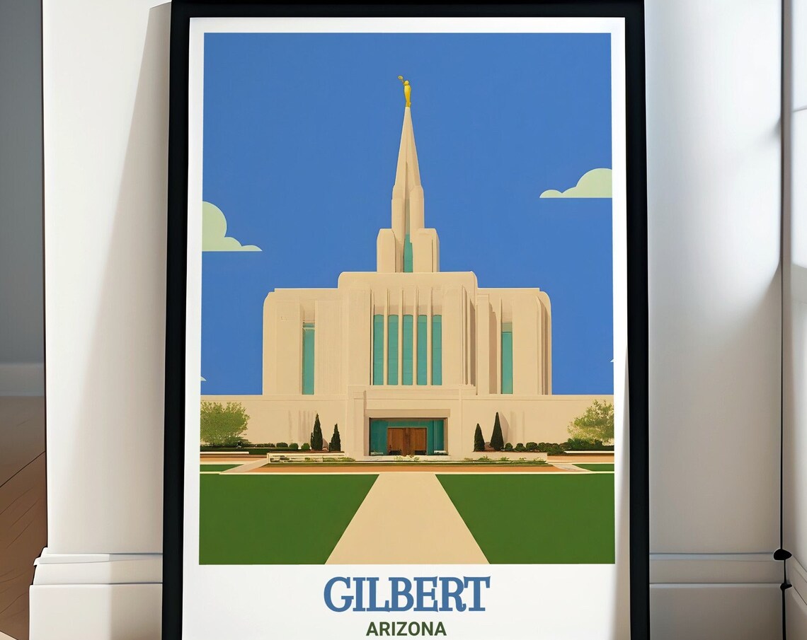 Gilbert Arizona Temple Landmark Building Illustration Travel Poster
