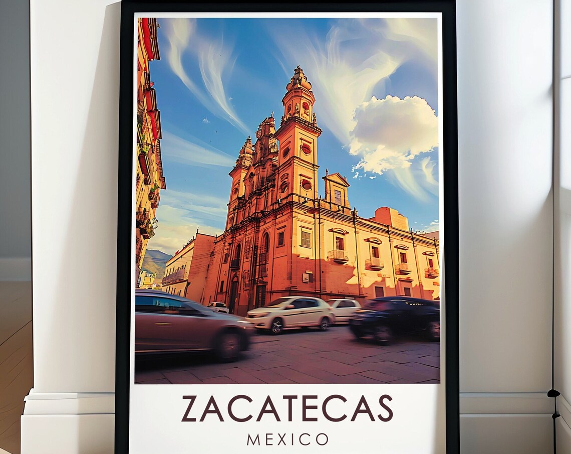 Zacatecas Cathedral Golden Light Mexico Historic City Poster