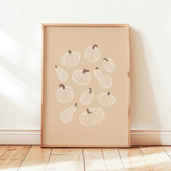 Neutral Pumpkin Print Poster Modern Fall Wall Art Beige Fall Decor Abstract Autumn Poster Cute Halloween Decor