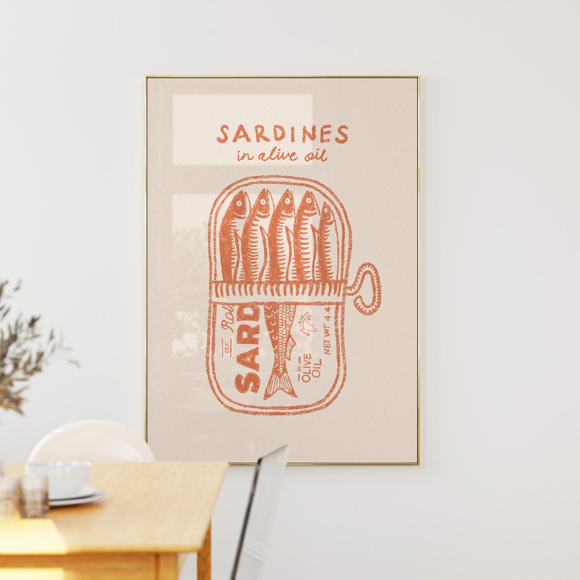 Sardines Olive Oil Tin Terracotta Hand Drawn Retro Kitchen Poster - Image 5