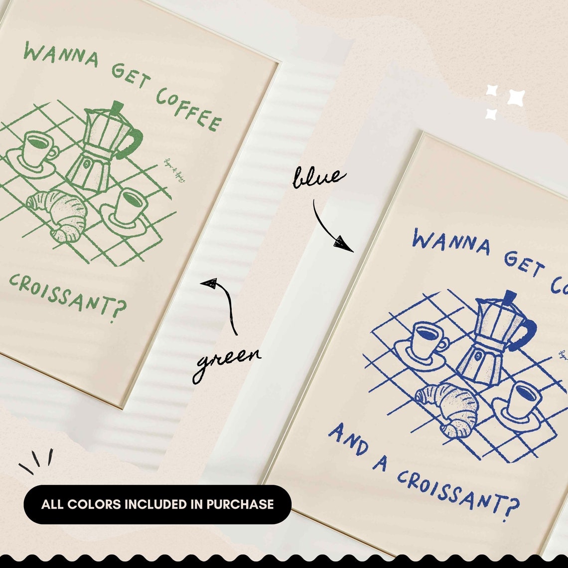 Wanna Get Coffee and a Croissant Green Moka Pot Kitchen Poster - Image 2