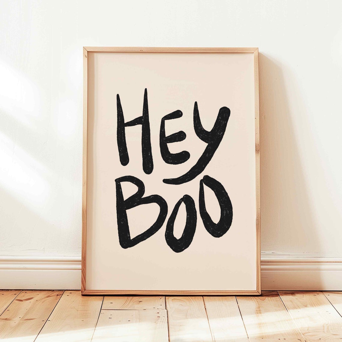 Hey Boo Black Hand Drawn Halloween Quote on Blush Wall Poster