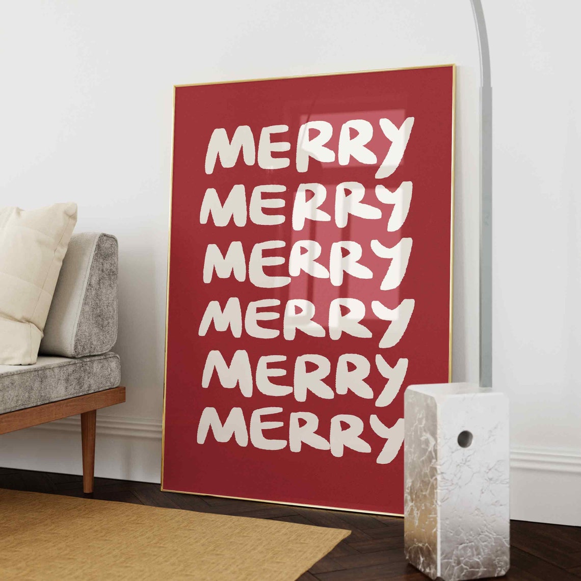 Merry Striped Christmas Red Green Modern Typography Wall Art - Image 4