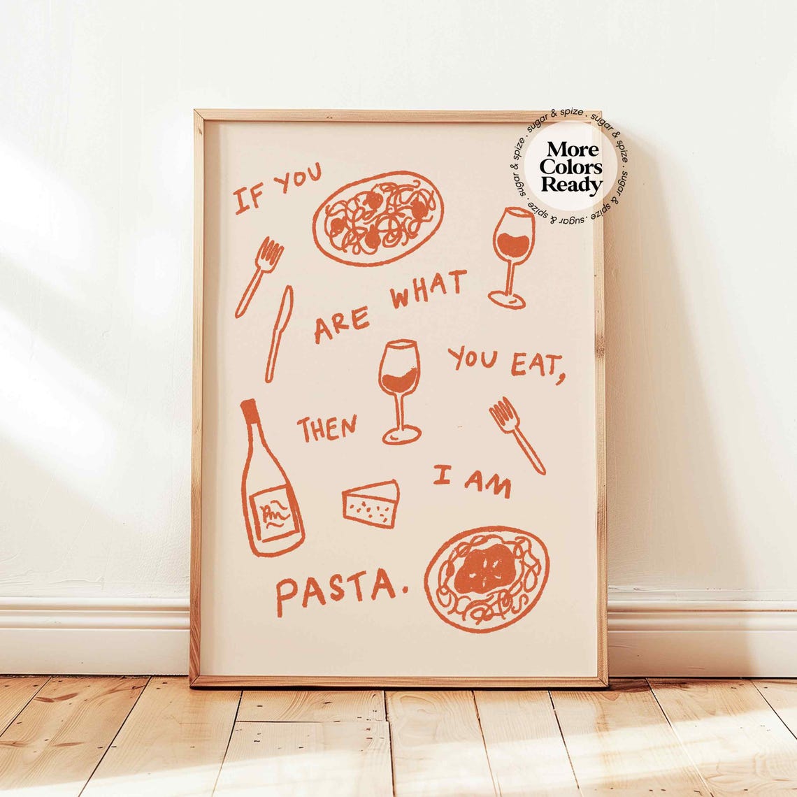 I Am Pasta Orange Hand Drawn Italian Food Sketch Kitchen Wall Poster