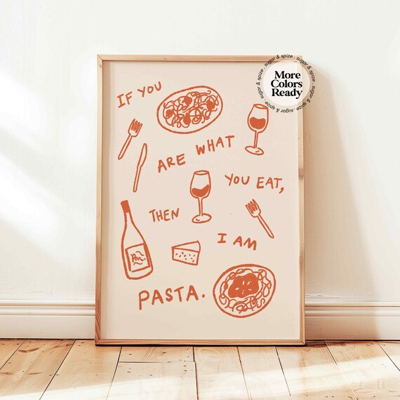 I Am Pasta Orange Hand Drawn Italian Food Sketch Kitchen Wall Poster