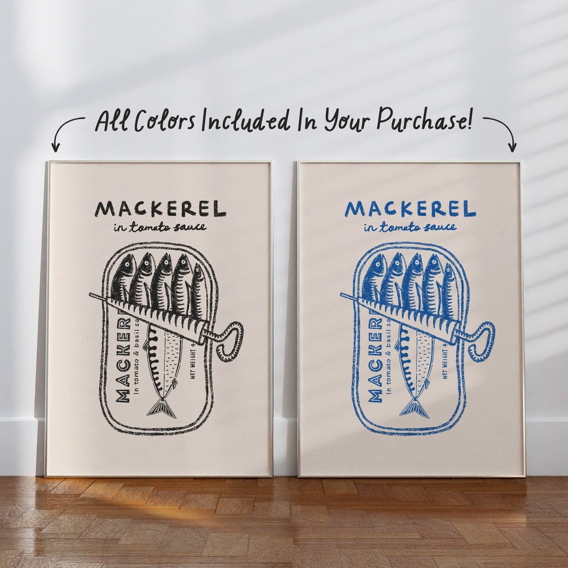 Mackerel In Tomato Sauce Tin Hand Drawn Blue Retro Seafood Poster - Image 2