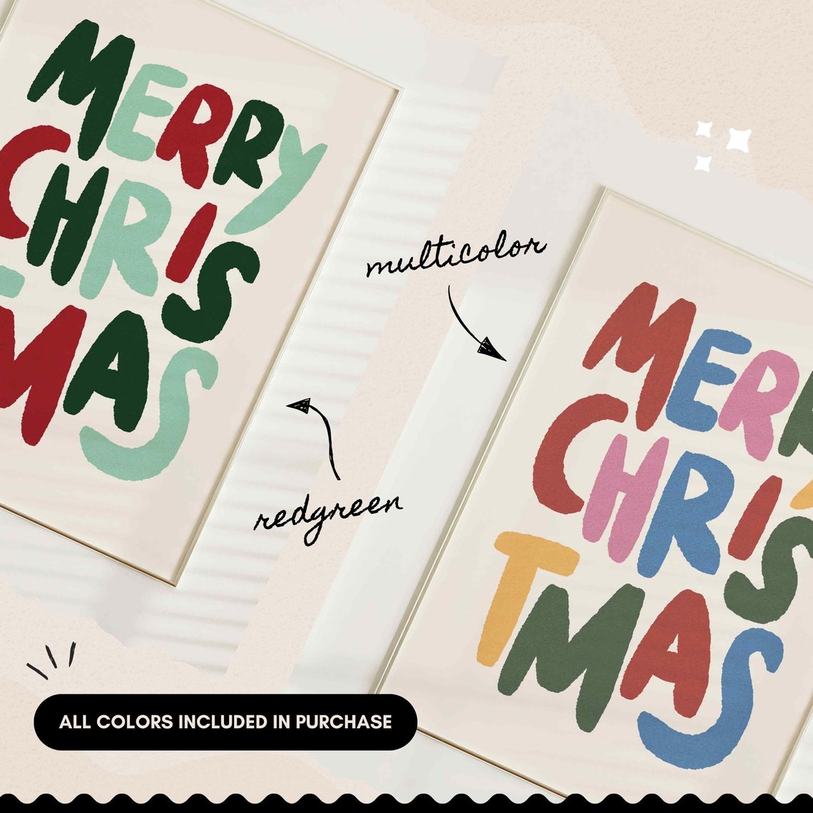 Merry Christmas Stacked Multicolor Hand Painted Holiday Poster - Image 2