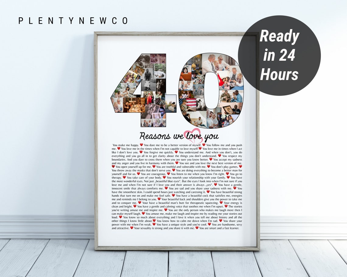40th Birthday Collage 40 Reasons Why We Love You Custom Frame Personalized Collage For Fourty Year Old Mom Dad Gift For People Turning 40