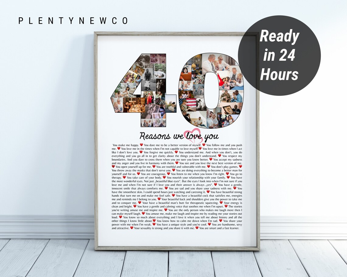 Personalized 40 Reasons We Love You Photo Collage Milestone Poster