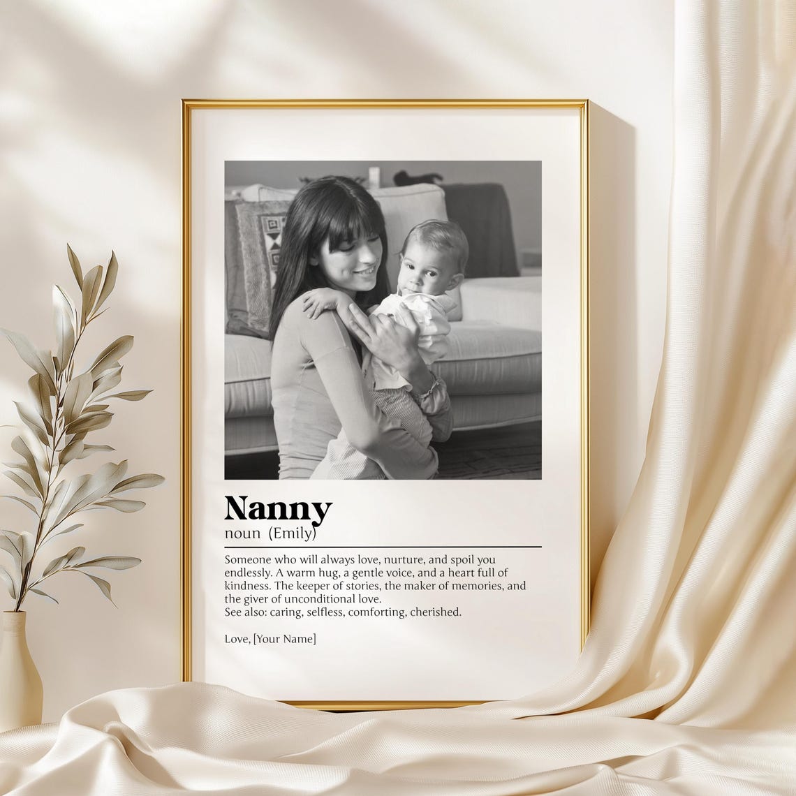 Nanny Definition Poster with Warm Woman and Toddler Photo Gift