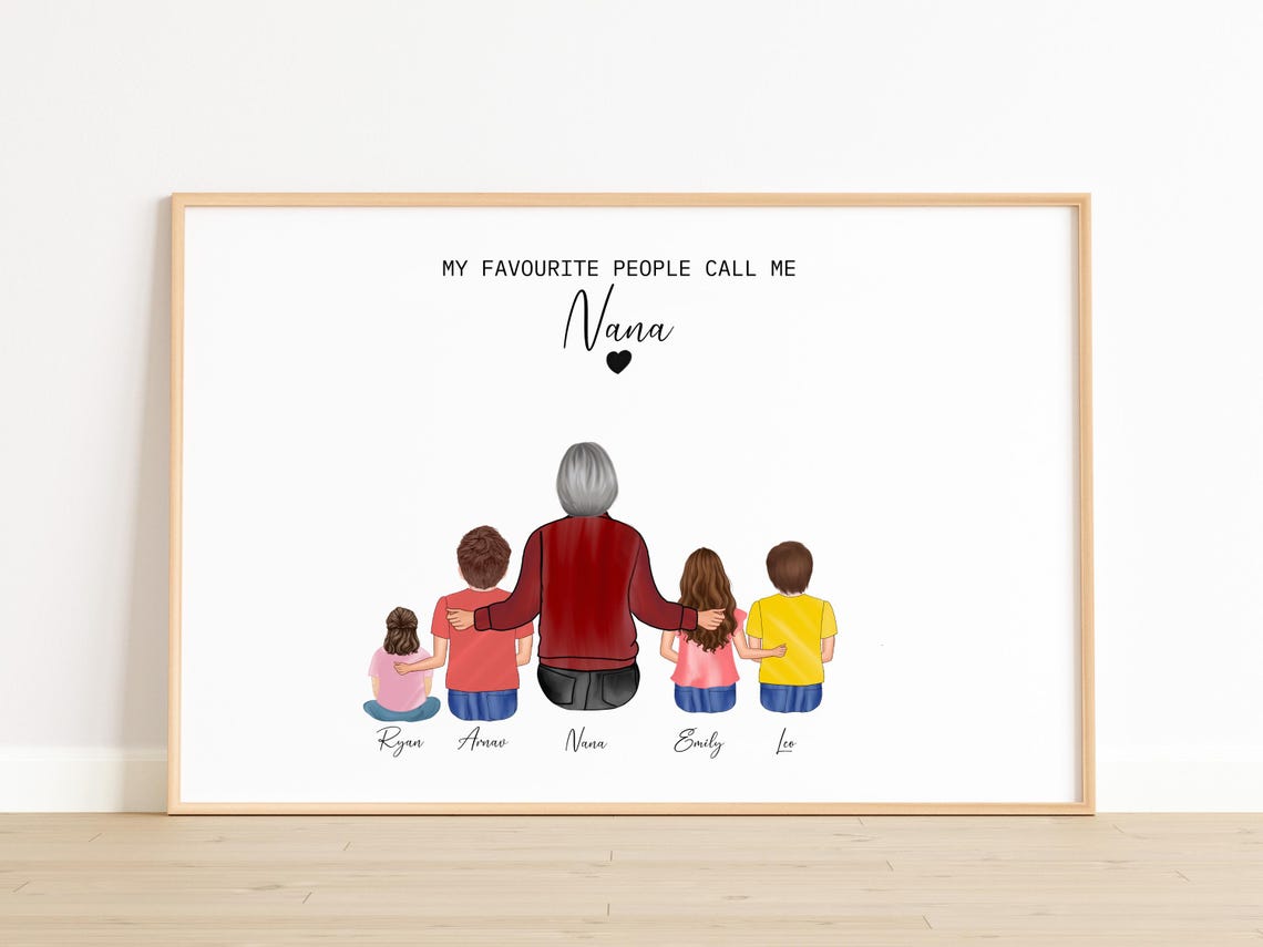 Personalized Nana and Grandkids Portrait Print My Favourite People