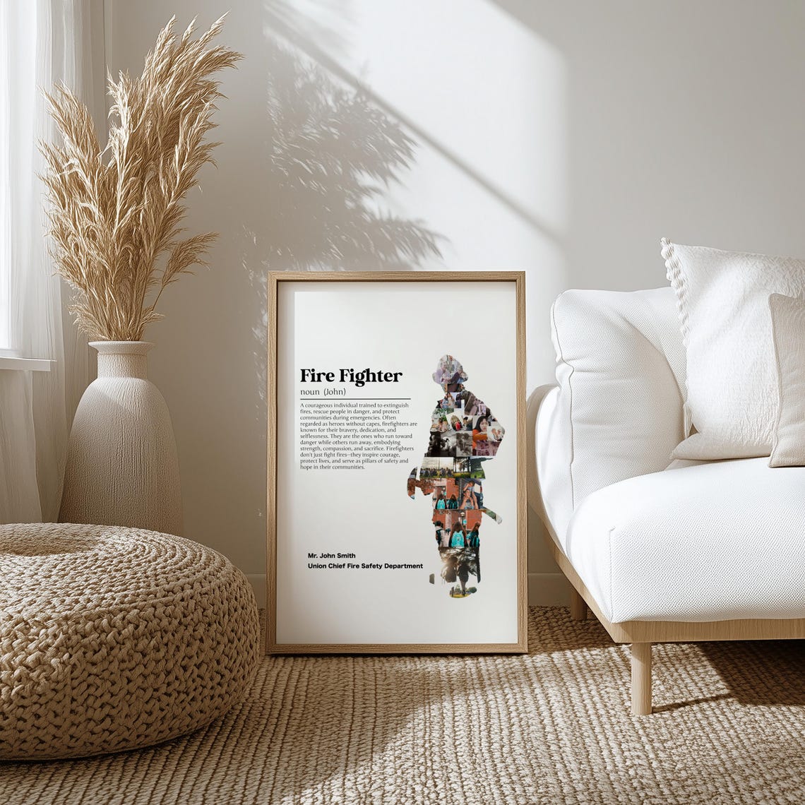 Firefighter Definition Poster with Hero Silhouette Collage Gift