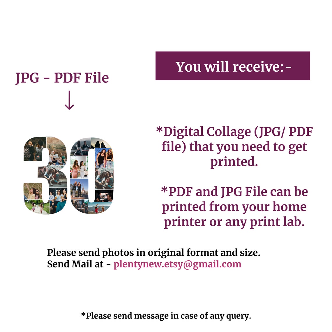 Personalized 30th Birthday Photo Number 30 Collage Gift File Print