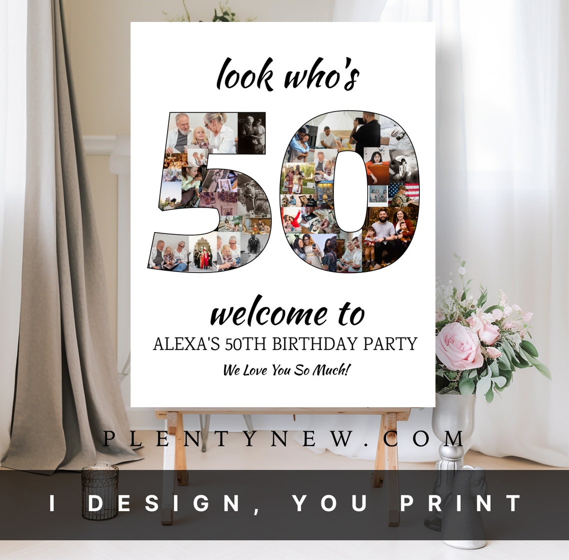 Look Who's 50 Number Photo Collage Birthday Welcome Sign Poster