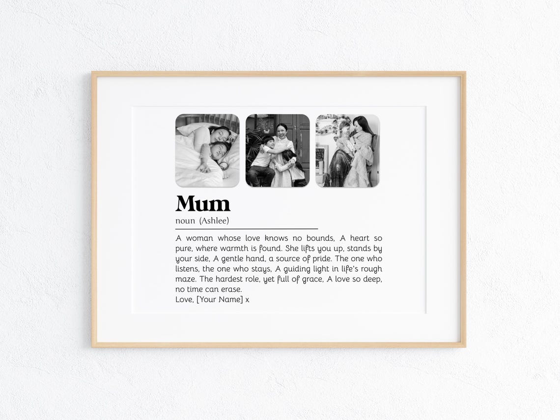 Mum Definition Poster with Three Photo Collage Poem Gift for Her