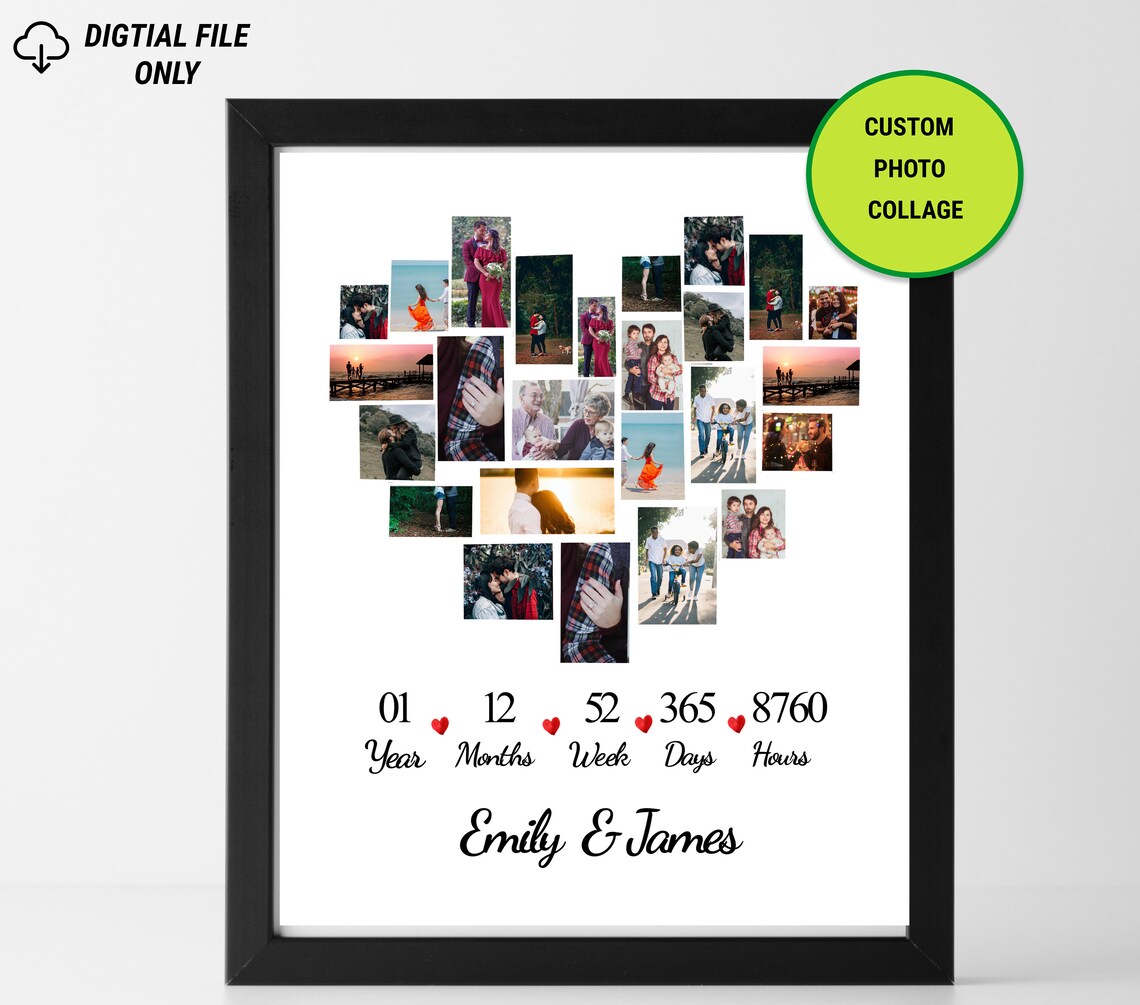 Heart Photo Collage Anniversary Emily and James Custom Gift Print