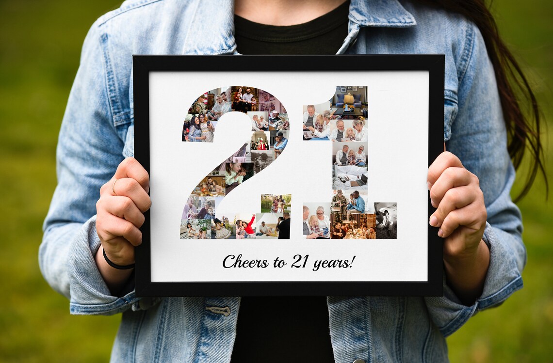 21st Birthday Number Photo Collage Cheers To 21 Years Gift Poster