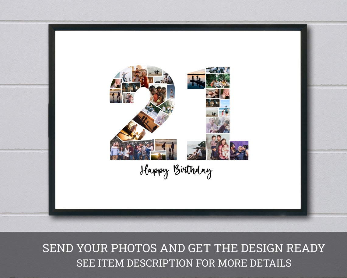Number 21 Photo Collage Happy Birthday Milestone Gift Poster