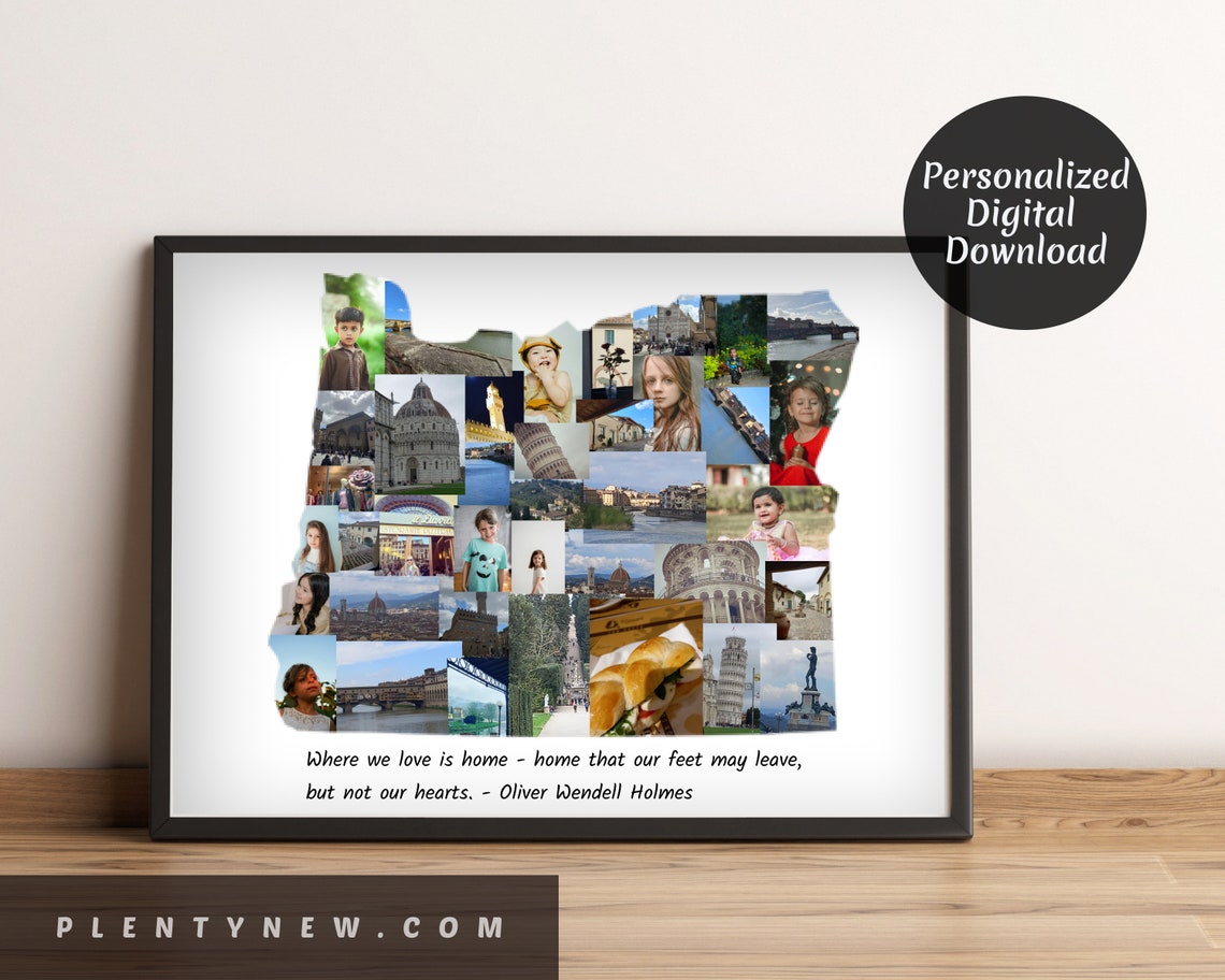 Oregon State Shape Photo Collage Home Quote Personalized Poster