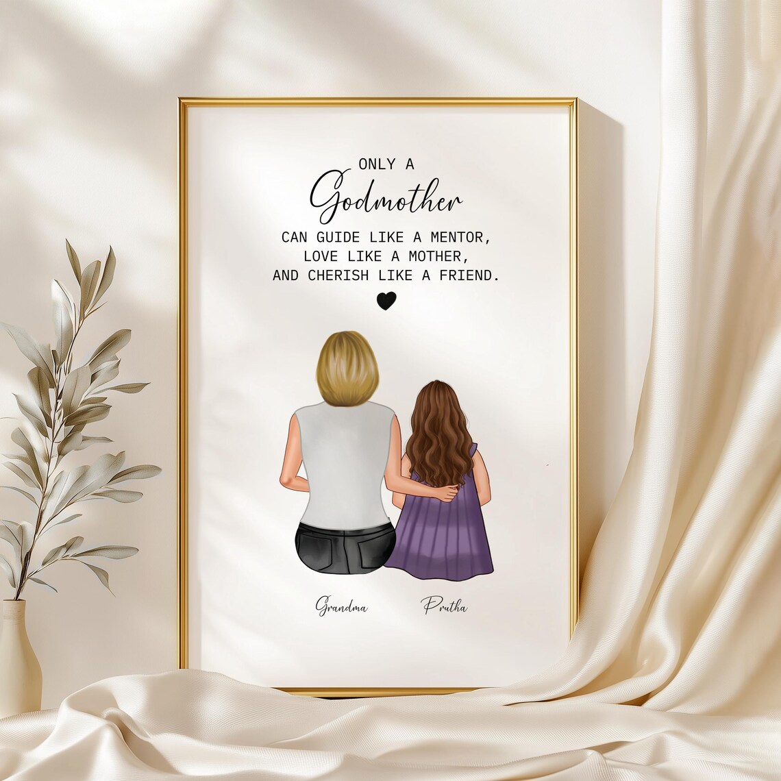 Personalized Godmother Family Portrait Art Print