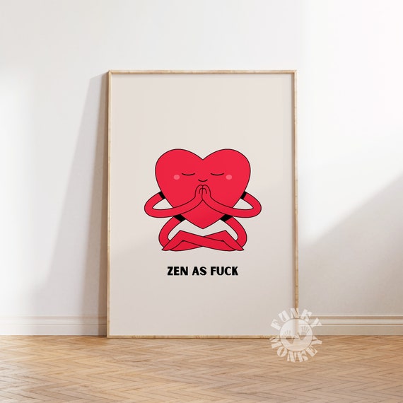 Funny Trendy Wall Art Zen As Fuck Retro Heart Print Wall Art Dorm Room Decor Apartment Aesthetic Prints