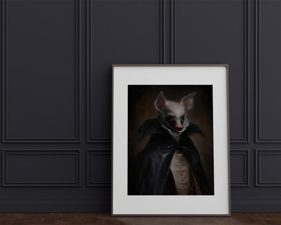 Vampire Bat Gothic Halloween Art Print Victorian Vintage Style Portrait Dark Academia Decor Moody Wicca Art Print Art