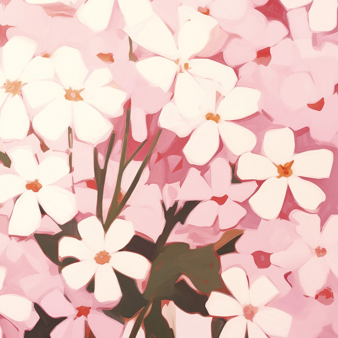 Blush Pink Wildflowers Close-Up Soft Floral Painting Wall Art