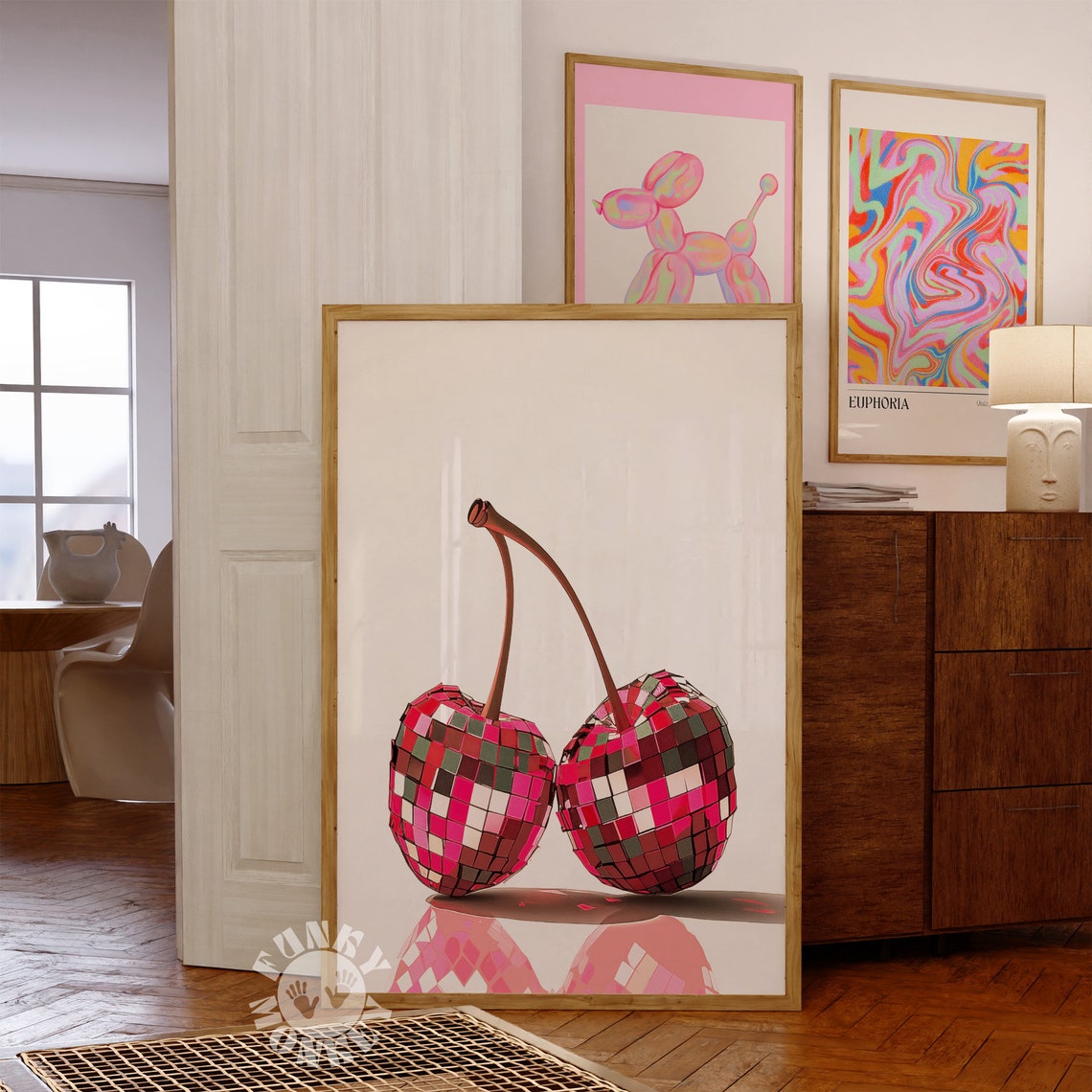 Red Disco Ball Cherries Mirrored Mosaic Retro Kitchen Poster - Image 3