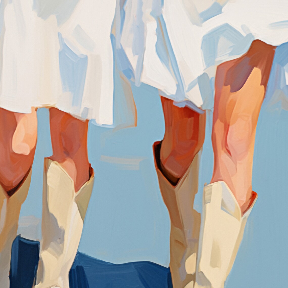 White Cowboy Boots Girls In Dresses Coastal Summer Painting Poster