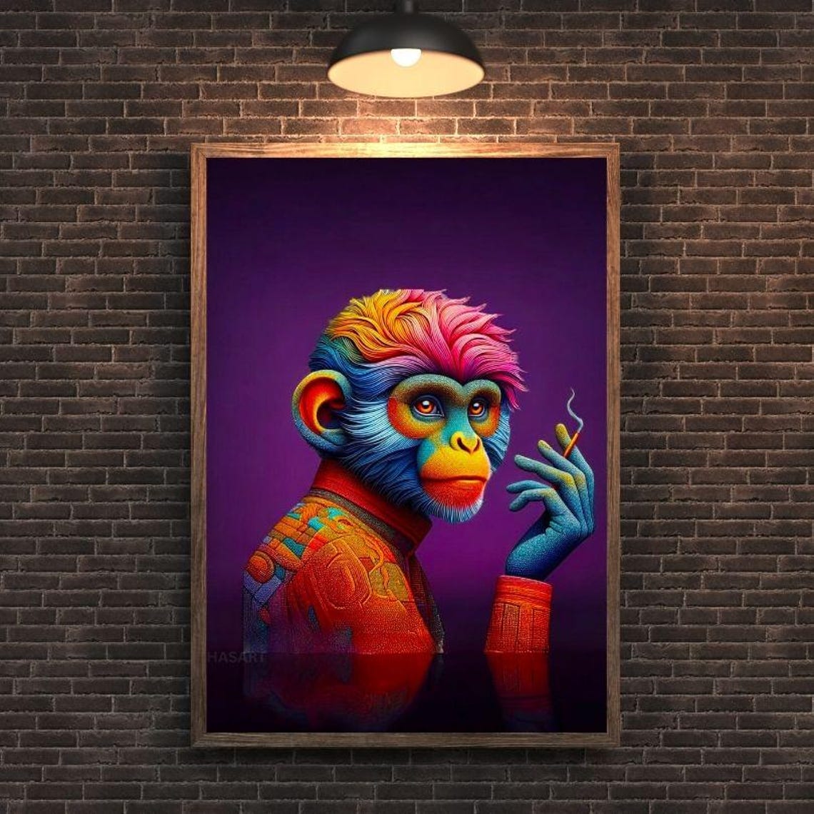 Colorful Punk Monkey Smoking Cigarette Purple Pop Art Poster