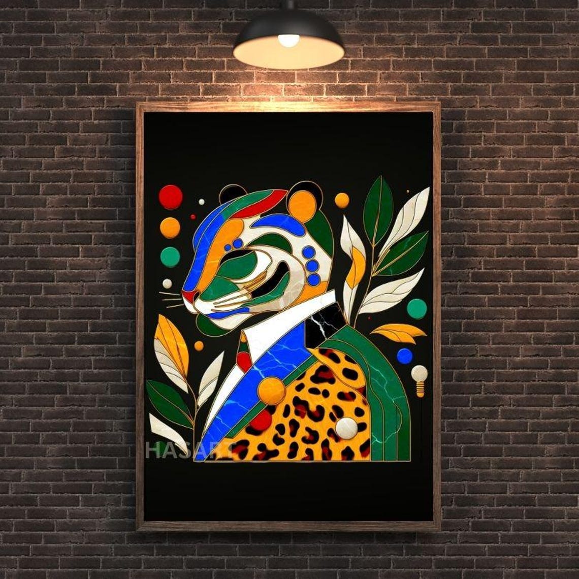 Colorful Mosaic Dapper Leopard In Suit Pop Art Portrait Poster