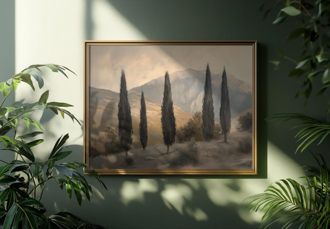 Cypress Trees Painting Row Of Pines Mountain Landscape Poster - Image 5