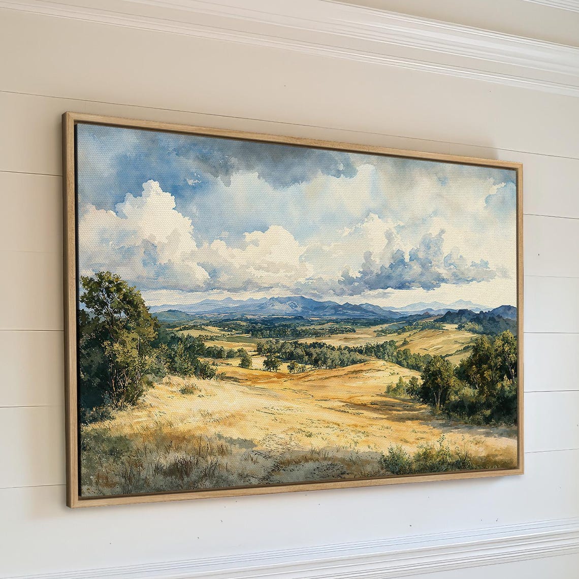 Cloudy Golden Countryside Hills Under Dramatic Sky Rural Art Poster