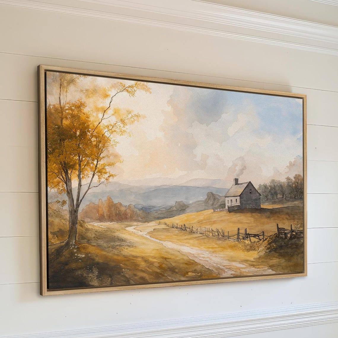 Golden Autumn Country Landscape Cottage Path Rustic Farmhouse Poster