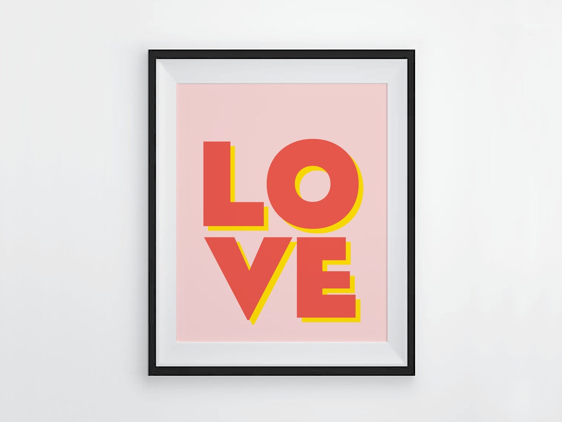 Love Bold Pop Art Poster Red Yellow Retro Typographic Wall Decor - Image 2