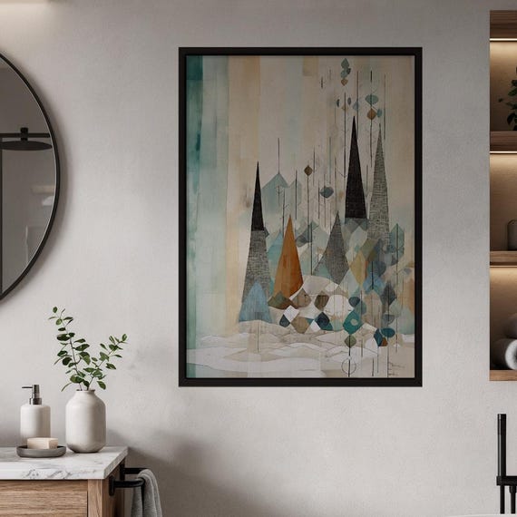 Abstract Geometric Mountain Whisper Art Print Modern Midcentury Landscape Poster Earthy Tone Wall Decor For Living Room Bedroom