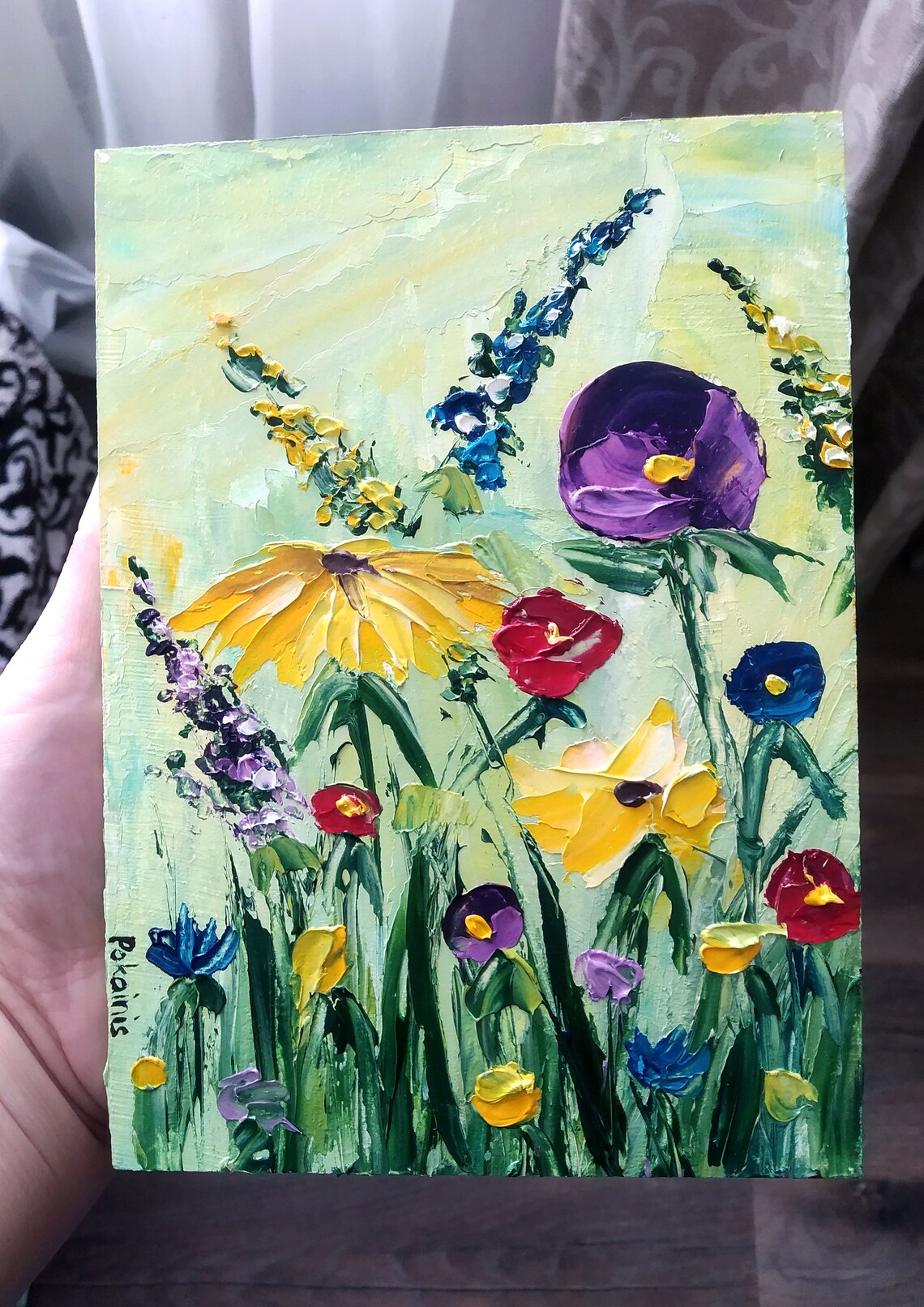 Yellow Coneflower Wildflower Impasto Oil Painting Poster Meadow - Image 4