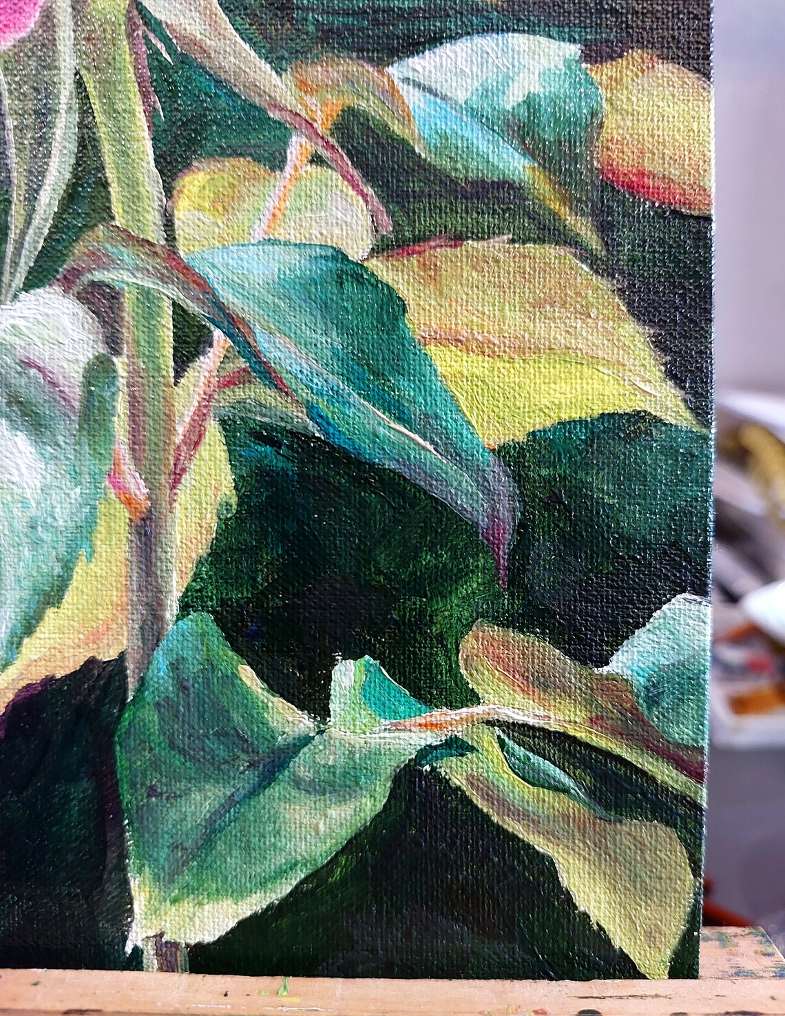 Yellow Pink Rose Oil Painting Sunlit Garden Flower Close Up Poster - Image 3