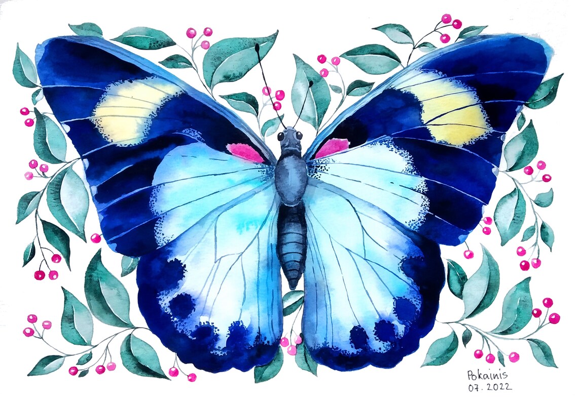 Monarch Butterfly Watercolor Art Print, Botanical