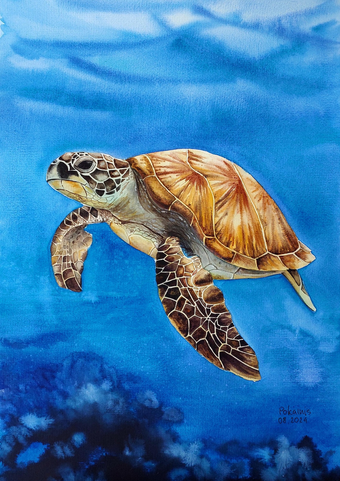 Sea Turtle Watercolor Art Print, Ocean Wall Art