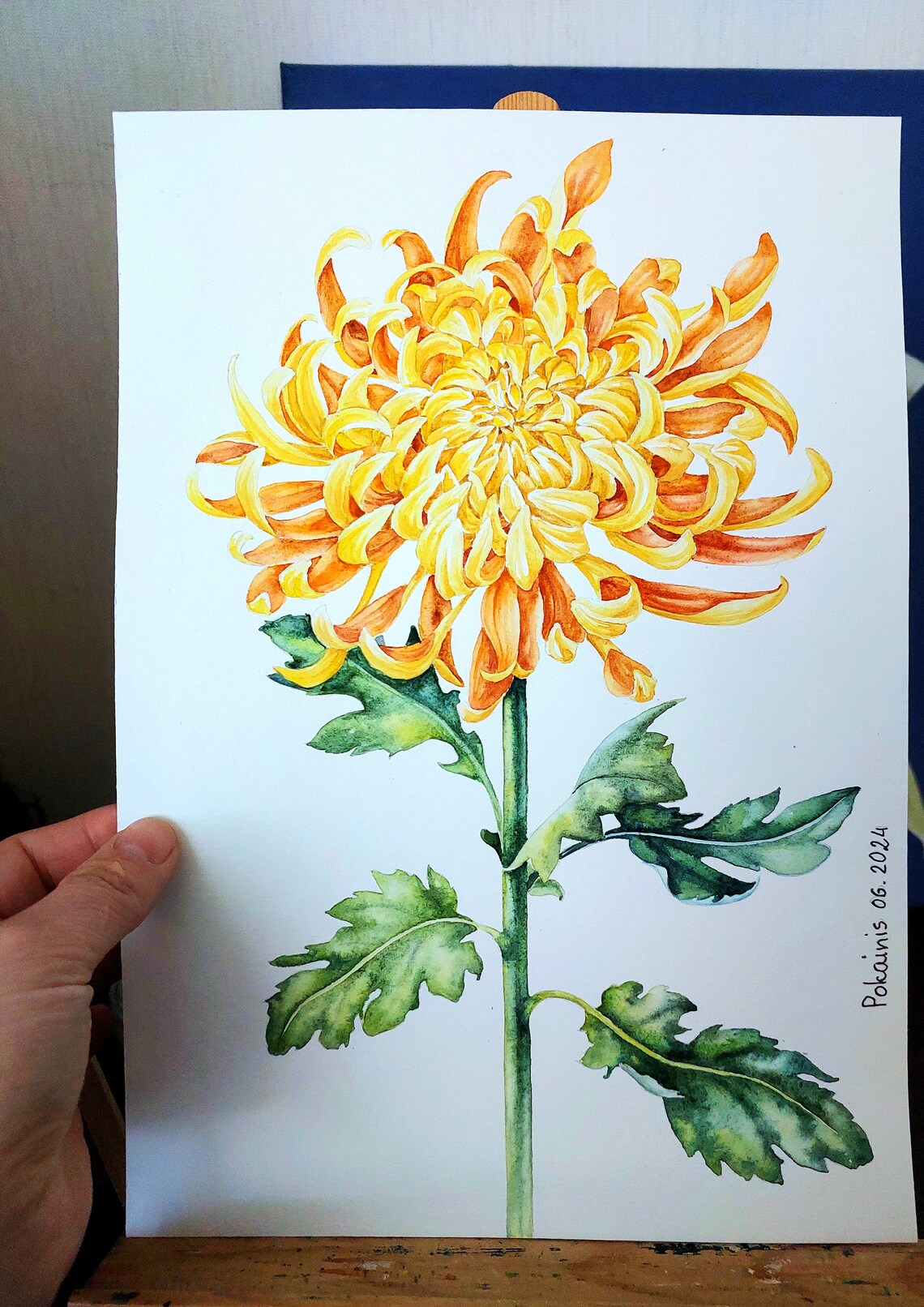 Yellow Spider Chrysanthemum Flower Watercolor Botanical Wall Art - Image 5
