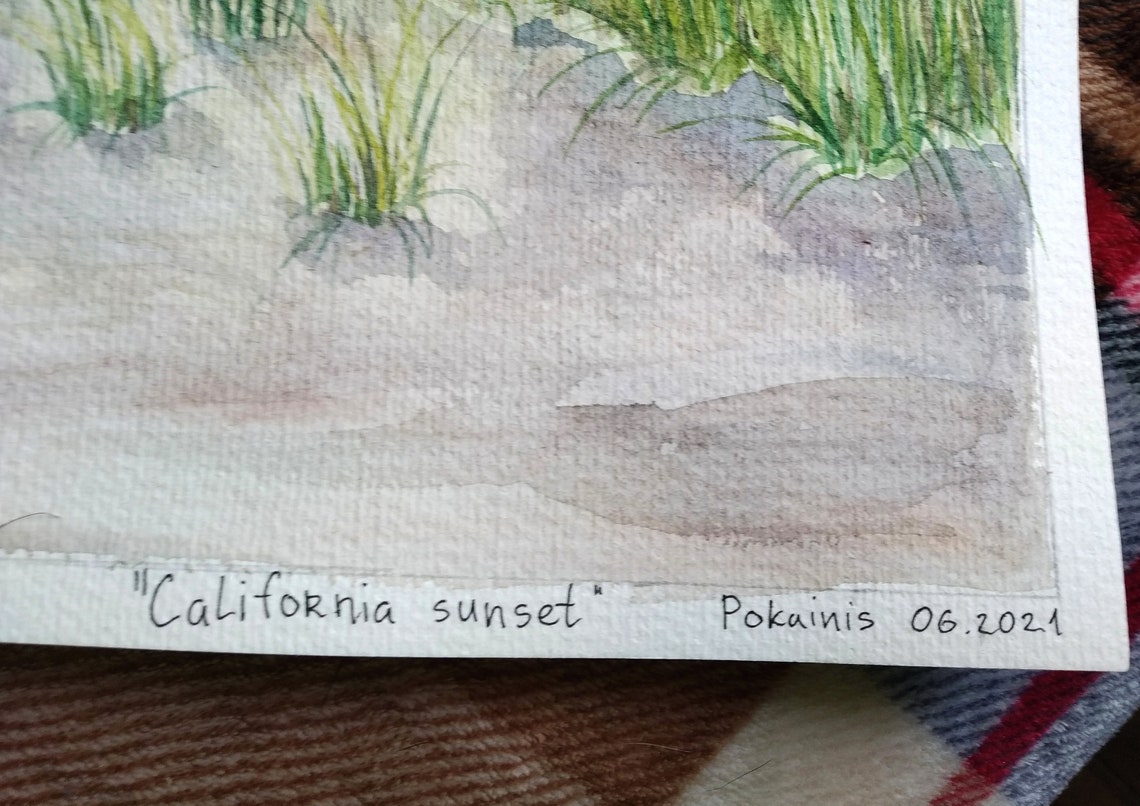 Beach Sunset Watercolor Poster With Dune Grass Ocean Shore View - Image 2