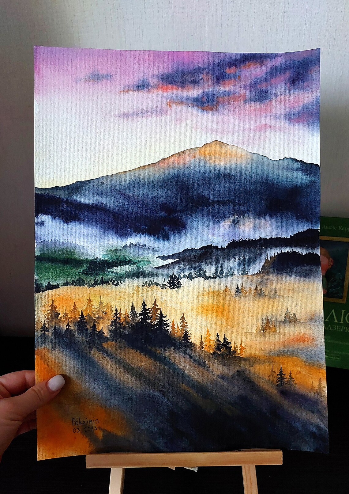 Misty Forest Sunset Mountain Landscape Art Print - Image 5