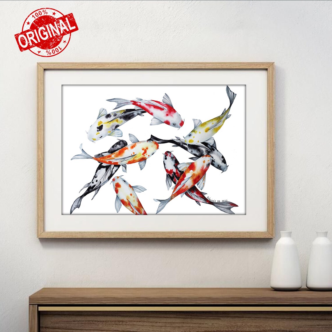 Nine Koi Fish Abstract Watercolor Art Print, Contemporary - Image 2