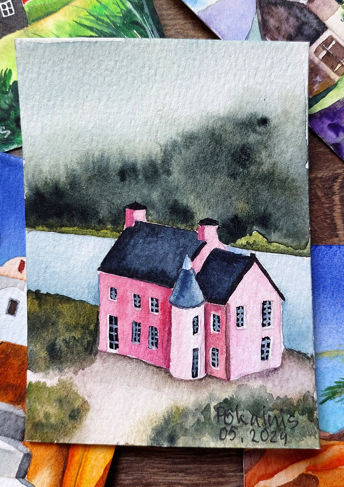 Old City Watercolor House Cityscape Art Print - Image 2