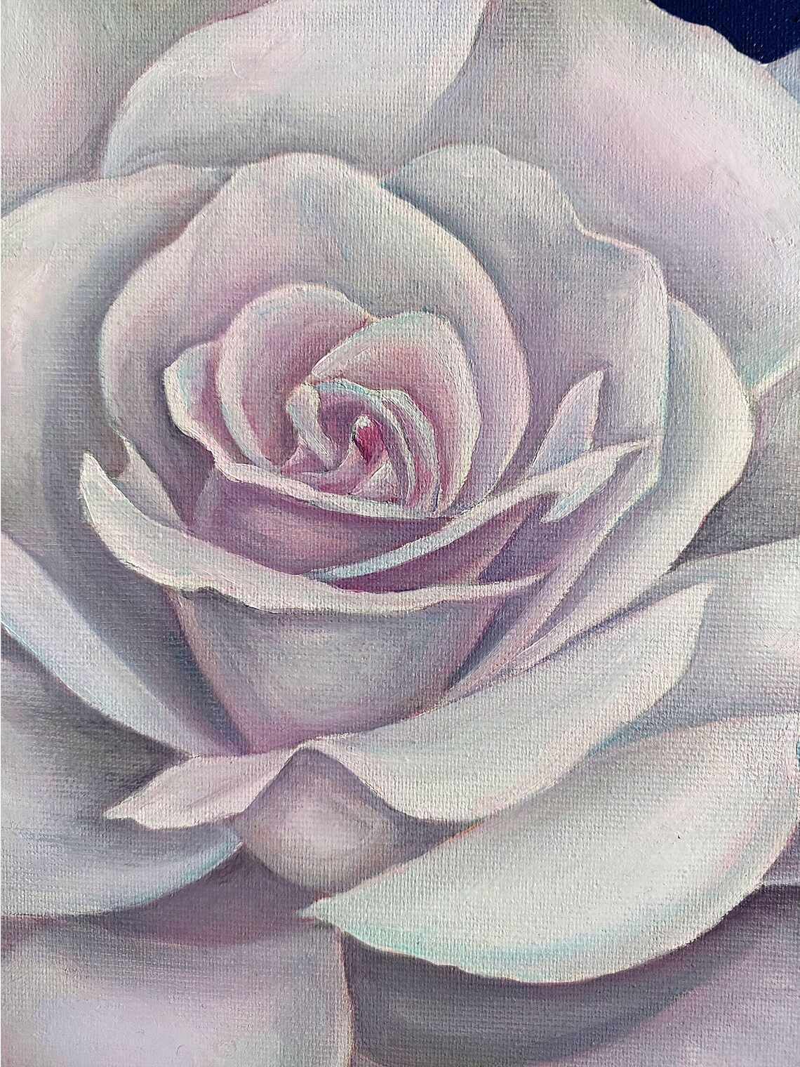 White Rose Oil Painting Poster Pale Bloom On Navy Background - Image 2