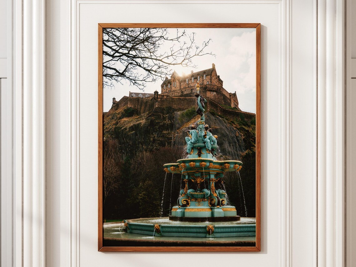 Edinburgh Castle and Ross Fountain Historic Scotland Travel Poster