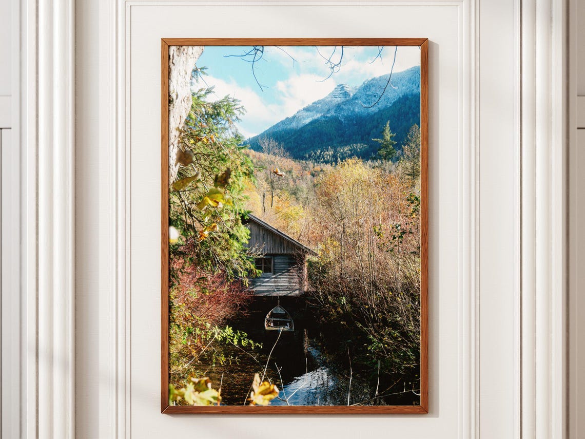 Austrian Lake House Print Lunz Am See Autumn Mountain Photography Boat
